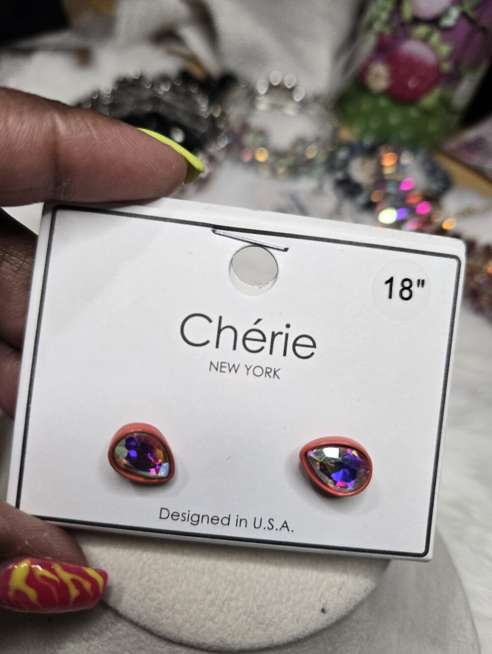 Pink Iridescent Teardrop Stud Earrings